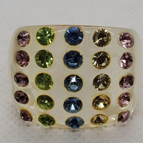 Clear Plastic Rhinestones Striped Ring - Picture 4 of 6